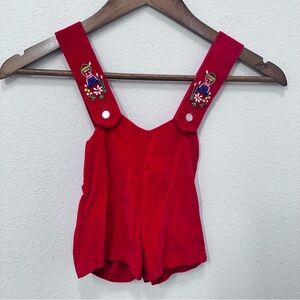 Vintage Good Lad Red Velvet Switzerland Swiss Embroidered Kids Short Alls 12 Mon